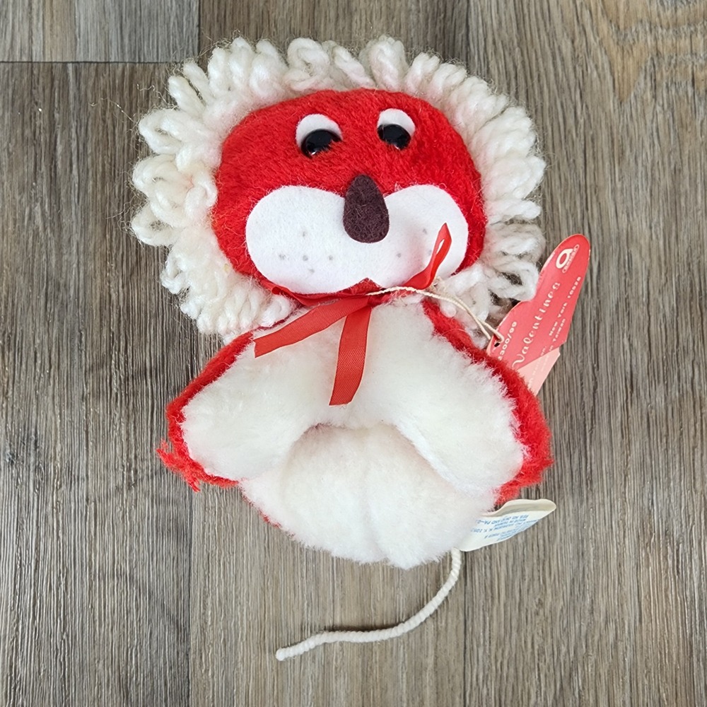 Vintage Amscan Luvable Valentines Red Lion Plush Yarn Mane‎ 32300/99 6 Inch